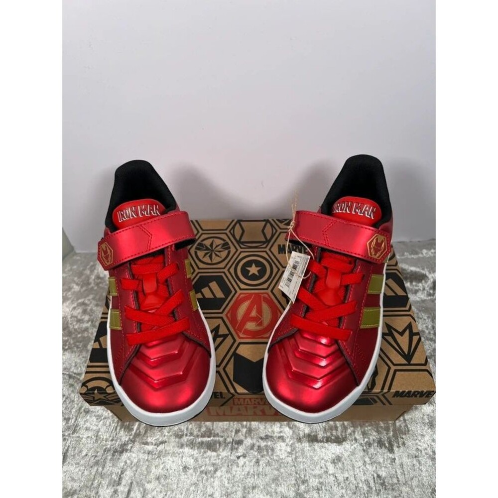 adidas x Marvel Iron Man Grand Court Kids Shoes Size 2 Red Gold New in Box